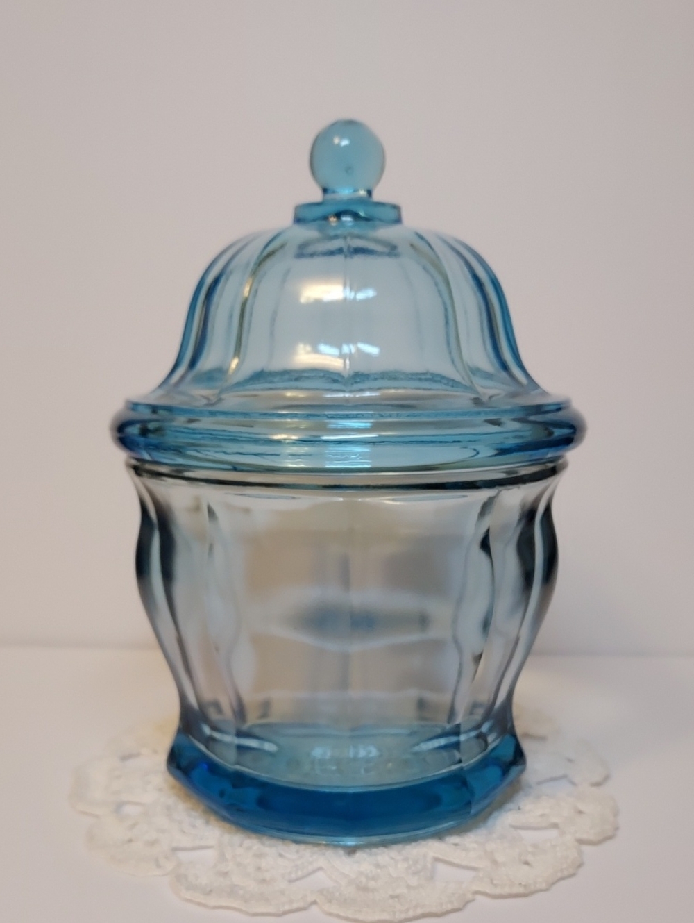 Vintage Heavy Azure Blue Indiana Glass Candy Jar With Lid